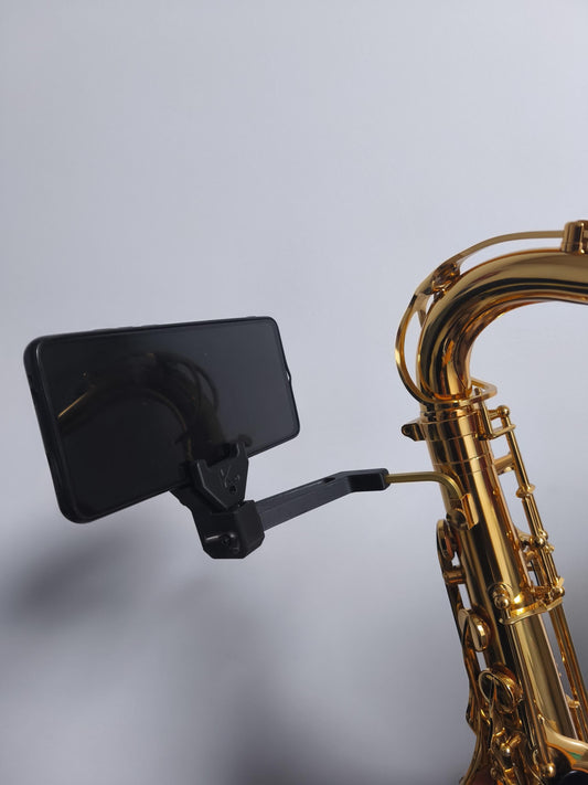 Atril para saxo alto y tenor con soporte para móvil o e-book | Partituras digitales | Conciertos y pasacalles