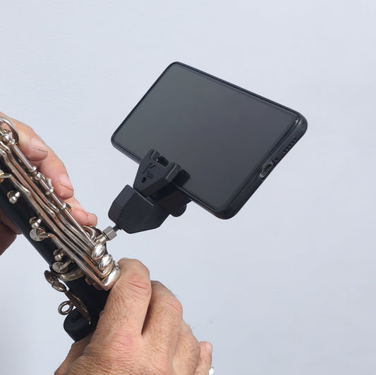 Atril para clarinete con soporte para móvil o e-book | Partituras digitales | Ensayos, conciertos y pasacalles